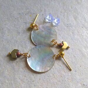 Iridescent Dove Grey Shimmering Shell Earrings - Lightweight Feminine Subtle